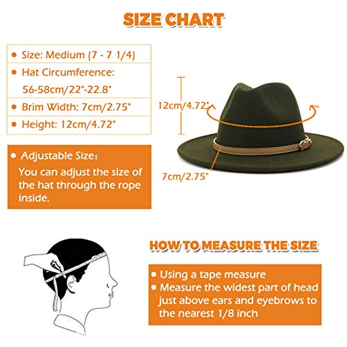 Lisianthus Women Classic Felt Fedora Wide Brim Hat with Belt Buckle - color: Olive