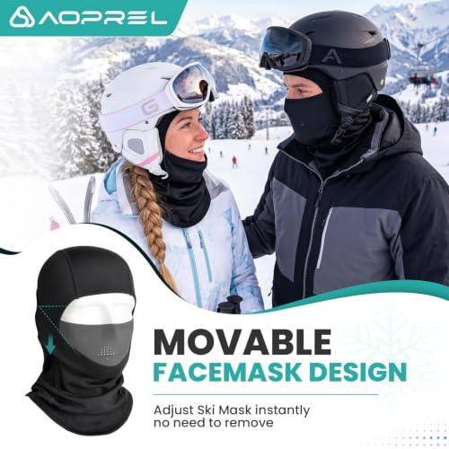 AOPREL Balaclava Ski Mask for Men Winter Face Mask Breathable & Thermal Winter Balaclava Women for Cold Weather Outdoor - color: Black