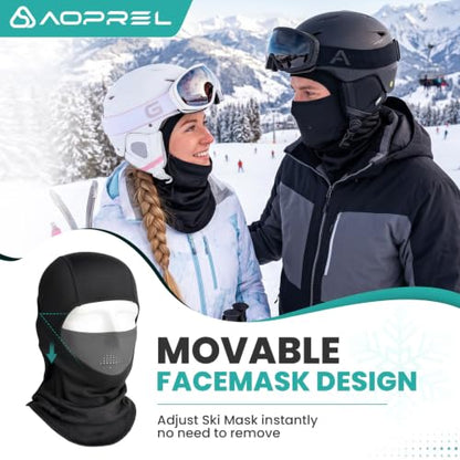 AOPREL Balaclava Ski Mask for Men Winter Face Mask Breathable & Thermal Winter Balaclava Women for Cold Weather Outdoor - color: Black