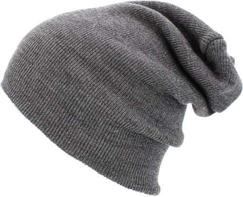 KBETHOS Made in USA Classic Men's Women's Cuffed Folded Acrylic Knit Beanie Hat Solid Unisex Cold - color: Dark Gray Solid Long Beanie