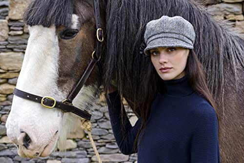 Newsboy Hat for Women's Cap 8 Panel Wool Made in Ireland - color: Gray Herringbone