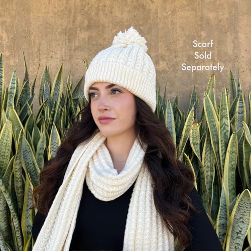 Humble Hilo Knit Hats Beanies for Women Winter Pom Beanie Men or Women Beanies Cable Knit Beanie - color: Cream Pom Pom