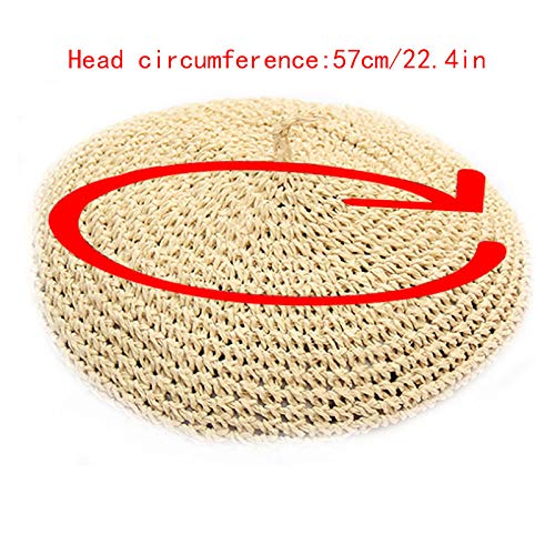 Women Summer Straw Woven Sunhat Classic Beret Artist Painter Sun Hat Cap - color: Beige