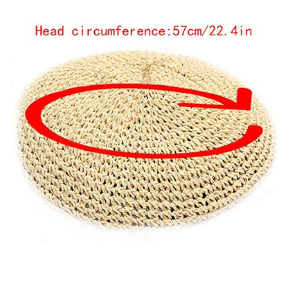 Women Summer Straw Woven Sunhat Classic Beret Artist Painter Sun Hat Cap - color: Beige