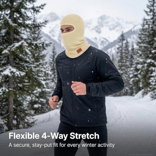 TBUS Men’s Knit Insulated Face Mask Beanie, Thermal Full Face Cover Ski Mask for Cold Weather for Women and Men - color: Beige