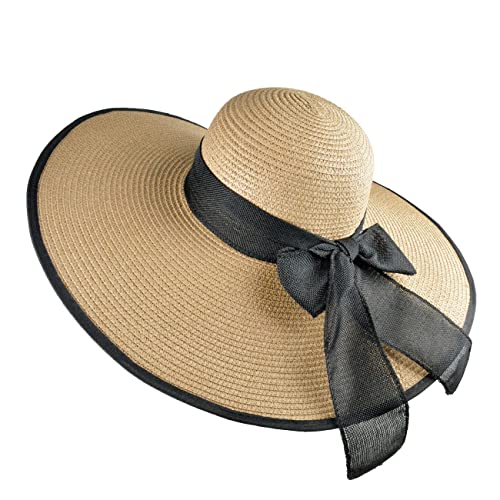 AQOKKA Beach Hats for Women Men Big Straw Wide Brim Summer Hat Floppy Foldable Roll up Cap for Beach Outdoor UPF 50+ - color: 1 Pack: Bow Knot Khaki