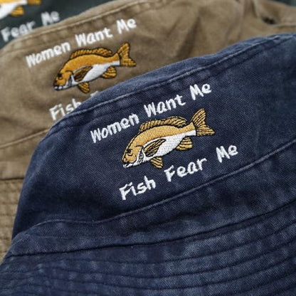 Sun Bucket Hat for Men Women Fishing Beach Safari Trendy Cotton Cowboy Cap for Golf Hiking Hunting Outdoor Boonie - color: Fish Navy