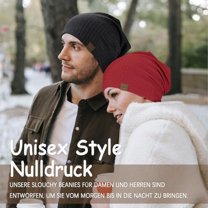 HAMUNI Slouchy Beanie for Men Women Soft Lightweight Chemo Headwear - color: Black+wine Red