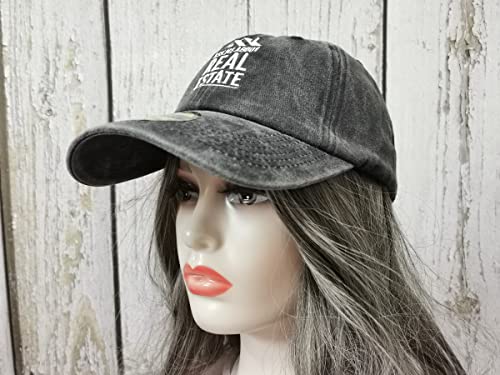 Embroidered Baseball Caps for Men and Women - color: Ask Me About Real Estate (Washed Black)