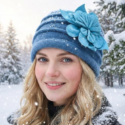 Women's Wool Dress Church Cloche Hat Bucket Winter Floral Hat - color: Floral-turquoise