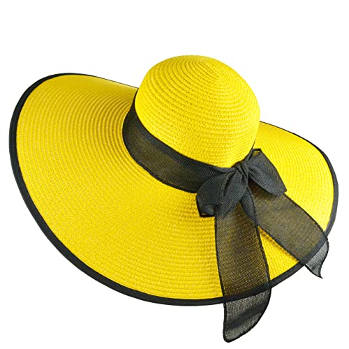 AQOKKA Beach Hats for Women Men Big Straw Wide Brim Summer Hat Floppy Foldable Roll up Cap for Beach Outdoor UPF 50+ - color: 1 Pack: Bow Knot Yellow
