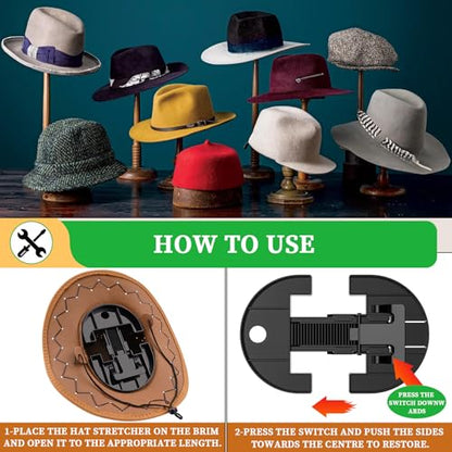 Coopache Adjustable Hat Stretcher, Expander for Fitted Baseball Caps Black