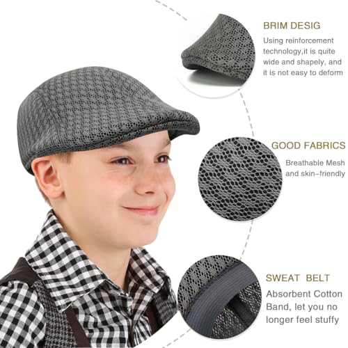 2 Pack Teenagers' Mesh Cap Breathable Summer Newsboy Hat Adjustable Beret Ivy Cap Irish Riding Hiking Hats - color: Dark Gray/Dark Khaki