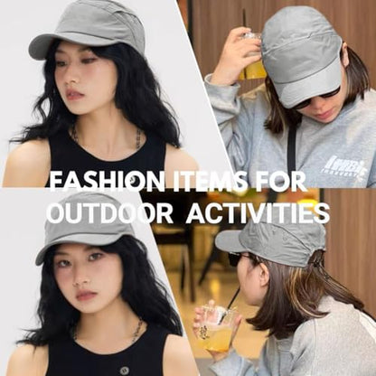 5 Panel Hat, Quick Dry Baseball Cap, Drawstring Elastic Sport Cap for Running, Fishing - color: Gray