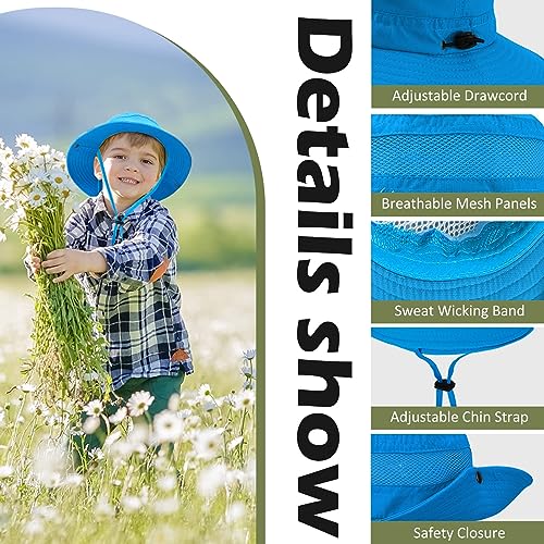 Century Star Outdoor Kids Sun Hat UPF 50+ Quick Dry Adjustable Bucket Hat Windproof Waterproof Beach Fishing Safari Hat - color: 2pcs Dark Grey & Sky Blue