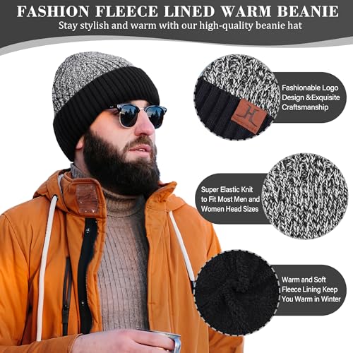 FZ FANTASTIC ZONE Mens Winter Beanie Hat and Scarf Touchscreen Gloves Sets - color: Black & White