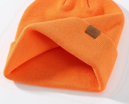 Home Prefer Mens Winter Hats Acrylic Knit Cuff Beanie Cap Warm Womens Beanie Hat - color: Orange