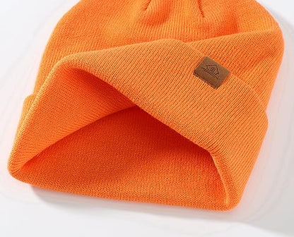 Home Prefer Mens Winter Hats Acrylic Knit Cuff Beanie Cap Warm Womens Beanie Hat - color: Orange