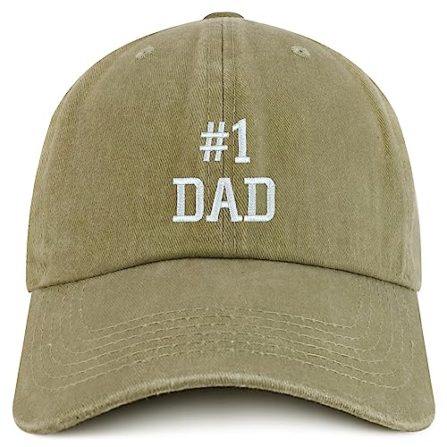 Trendy Apparel Shop Number 1 Dad Embroidered Pigment Dyed Low Profile Cotton Cap - color: Khaki