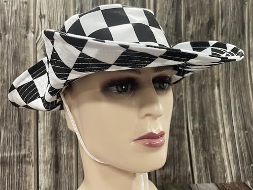 Funny Sun Hat for Men Women Wide Brim Bucket Hat Hiking Boonie Hat Summer Beach Fishing Caps - color: Black White Checkered