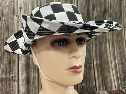 Funny Sun Hat for Men Women Wide Brim Bucket Hat Hiking Boonie Hat Summer Beach Fishing Caps - color: Black White Checkered