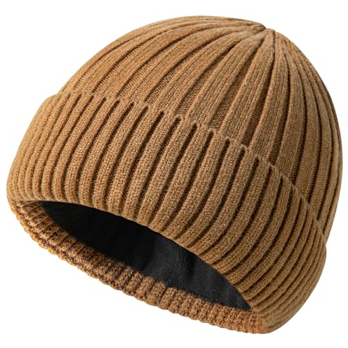 Winter Hat for Men Women Fleece Lined Beanie Soft Warm Skull Cap - color: 1-light Coffee