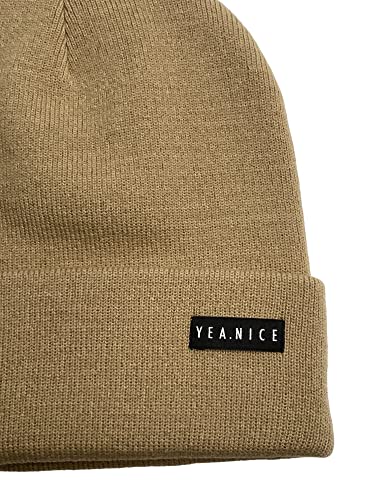 Yea.Nice Legend Knit Folded Beanie Hat in Tan