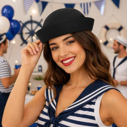 LOGOFUN Adjustable Captain Sailor Hat for Costume Parties, Black
