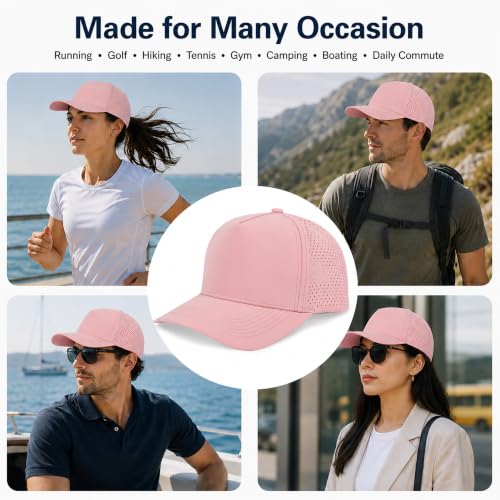 5 Panel Baseball Cap Quick Dry Mesh Snapback Hat for Women Men - color: Pink