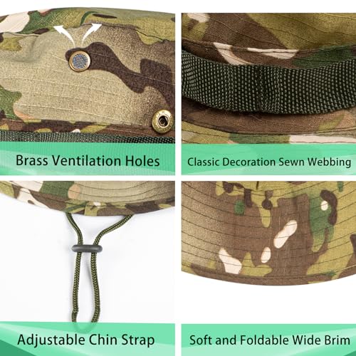 Rosoz Sun Hats for Men Women Bucket Hat UPF Protection Wide Brim Boonie Hat - color: 1pack-green Camo2