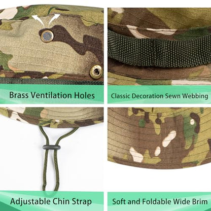 Rosoz Sun Hats for Men Women Bucket Hat UPF Protection Wide Brim Boonie Hat - color: 1pack-green Camo2