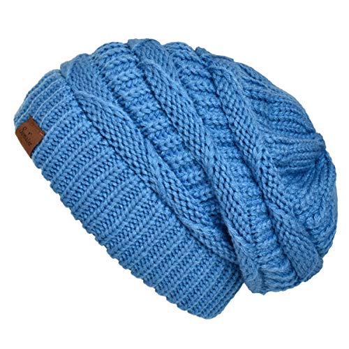 Women's Knitted Angora Wool Hat for Autumn and Winter Warm and Stylish with Rolled Brim and Slanted Rhinestones Cap - color: Z-sky Blue