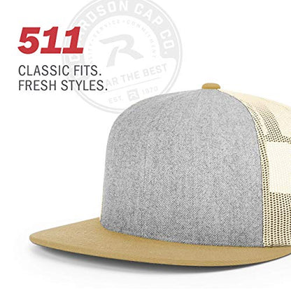 Richardson Unisex 511 Flatbill Trucker Adjustable Snapback Baseball Cap - color: Heather Charcoal/White