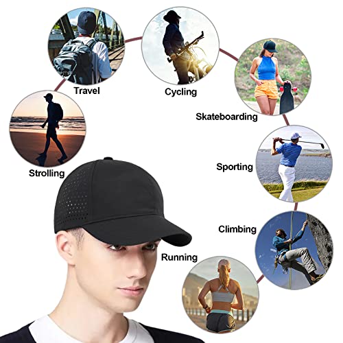 Enwokran Men Quick Dry Sport Baseball Cap, Athletic Fitted Cap Mesh Adjustable Plain Hat Running Trucker Hat for Women - color: Black