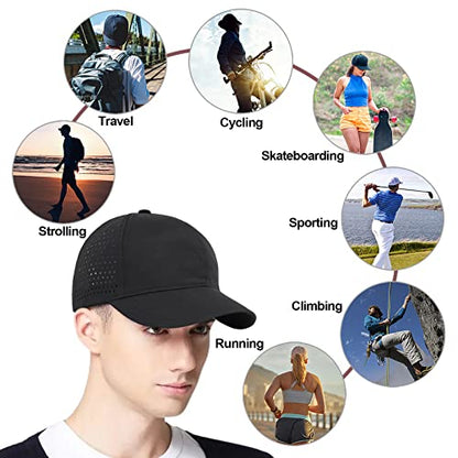 Enwokran Men Quick Dry Sport Baseball Cap, Athletic Fitted Cap Mesh Adjustable Plain Hat Running Trucker Hat for Women - color: Black