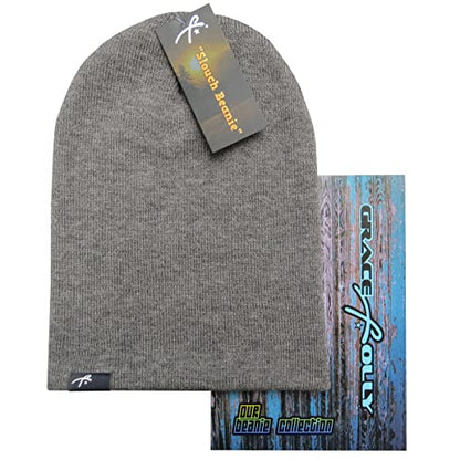 Grace Folly Slouchy Beanie for Men & Women, Cuffed Acrylic Knit Winter Hat - color: Light Grey
