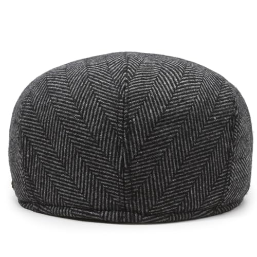Men's Newsboy Cap with Earflaps Flat Ivy Caps Gatsby Golf Cabbie Hats - color: Grey Herringbone