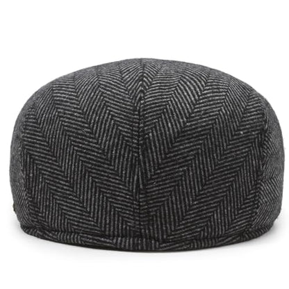 Men's Newsboy Cap with Earflaps Flat Ivy Caps Gatsby Golf Cabbie Hats - color: Grey Herringbone