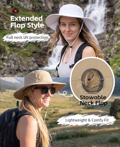 Home Prefer UPF 50+ Wide Brim Sun Hats with Neck Flap Sun Protection Hat for Men Women Gardening Fishing Summer Bucket Hat - color: Khaki