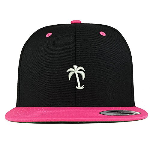 Trendy Apparel Shop Palm Tree Solid White Embroidered Premium 2-Tone Flat Bill Snapback Cap - color: Black Pink