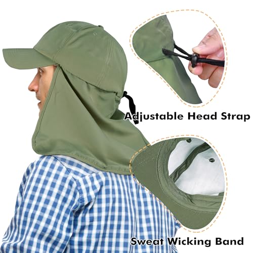 Tirrinia Wide Brim Sun Hat with Neck Flap for Men & Women - color: Green