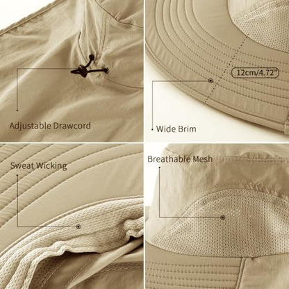 Home Prefer Outdoor UPF50+ Sun Hat Wide Brim Mesh Fishing Hat with Neck Flap - color: Khaki
