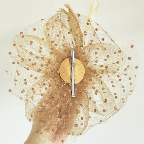 WLBON Fascinators Hat 20s 50s Headband Hair Clips Flower Mesh Veil Feather Headpiece Headwear Women Halloween Carnival Cocktail Wedding Church Cosplay Dress Up Birthday Tea Party Accessories Khaki - color: Khaki