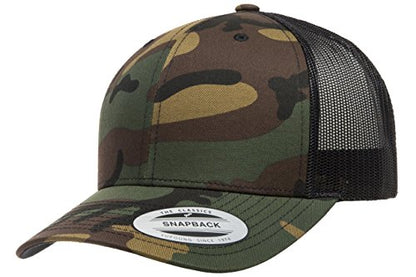Yupoong Classic Mesh 6 Panel Retro Trucker Cap | Mid Profile Snapback - color: Green Camo/Black