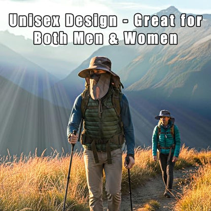 Sun Hat for Men & Women, Breathable Wide Brim Outdoor Fishing Hat with Face Cover & Neck Flap - color: Dark Green