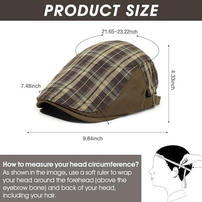 3Pcs Men's Newsboy Caps Cotton Cooling Hat Adjustable Flat Cap for Men - color: 4#-black+coffee+khaki