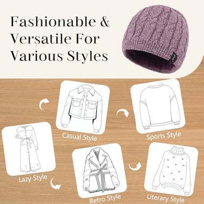 Winter Warm Beanie Hat for Women Men, Thick Cable Knit Cuffed Beanie - color: Purple