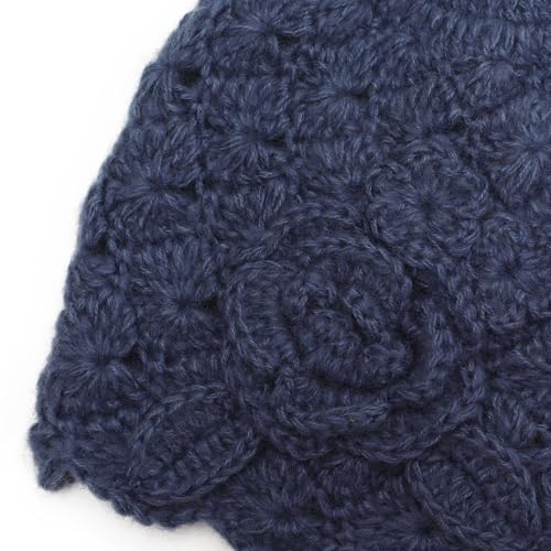 ZLYC Women Winter Crochet Knit Floral Beanie Hat - color: Rose Blue, size: One Size