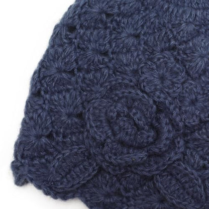 ZLYC Women Winter Crochet Knit Floral Beanie Hat - color: Rose Blue, size: One Size