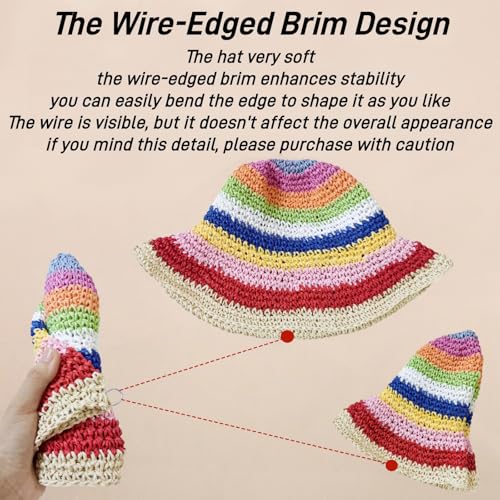 Floppy Big Beach Straw Hats for Women Foldable Summer Wide Brim Packable Sun Hat Womens Travel Straw Fedora Hat - color: Rainbow-1
